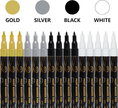 Acrylic Paint Pens White Paint Markers Metallic for Rock Fabric Wood Glass Canvas Ceramic, 5 White 4 Black 3 Gold & 3 Silver, Water Based Ink...
