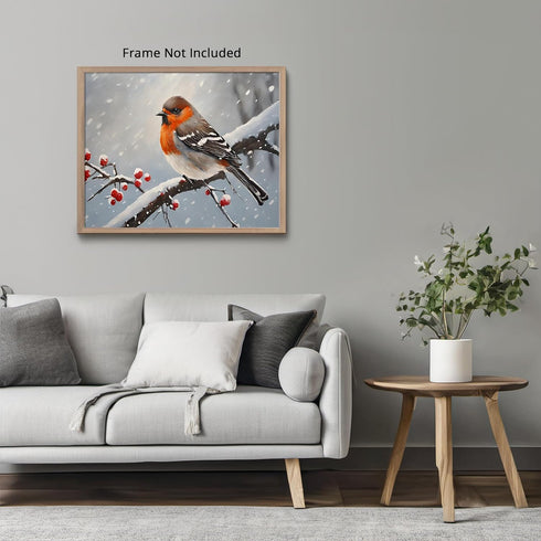 Posterizer 1 pcs-cute little bird in snowy winter scene -6-Art for Animal Lovers-Landscape & Nature Art-Decor for Home & Office- unframed wall art...