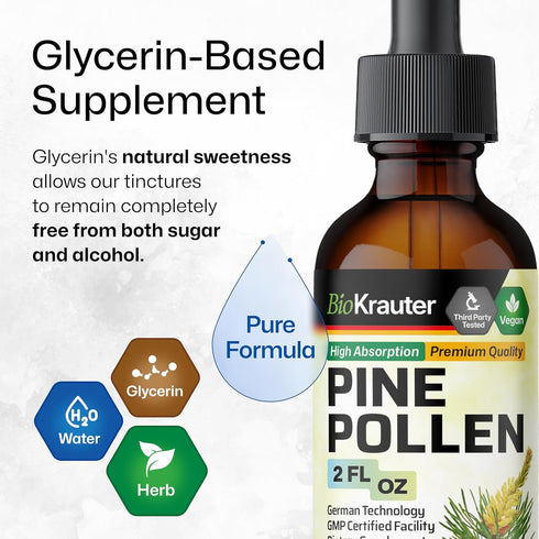 Pine Pollen Tincture - Organic Pine Pollen Powder Liquid Extract for Immune Support - Alcohol & Sugar Free Natural Herbal Supplement - Vegan Pine ...