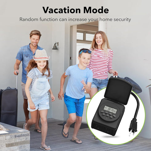 BN-LINK 7 Day Outdoor Heavy Duty Digital 24 Hour Programmable Timer, Dual Outlet, Weatherproof, Heavy Duty, Accurate for Lamps Ponds Christmas Lig...