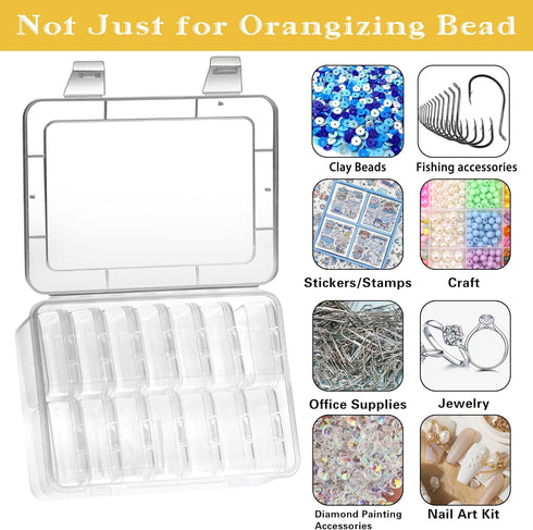 Mathtoxyz Small Bead Organizers, 15 Pieces Plastic Storage Cases Mini Clear Bead Storage Containers Transparent Boxes with Hinged Lid and Rectangl...