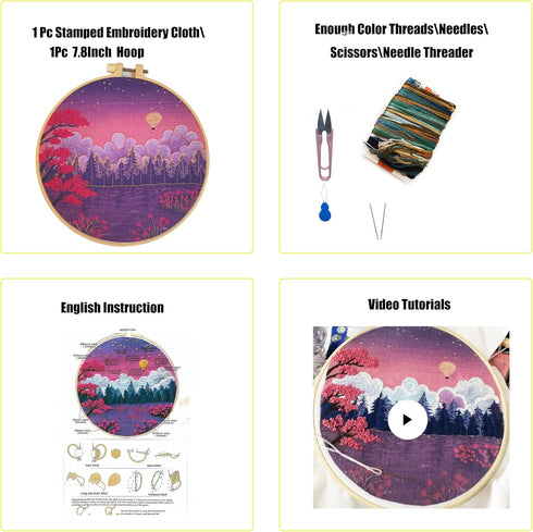 mozhijing Landscape Embroidery Stamped Pattern.Scenery Embroidery Kits for Beginners Adults, Mountains and Lake Stamped Cross Stitch Kits for Begi...