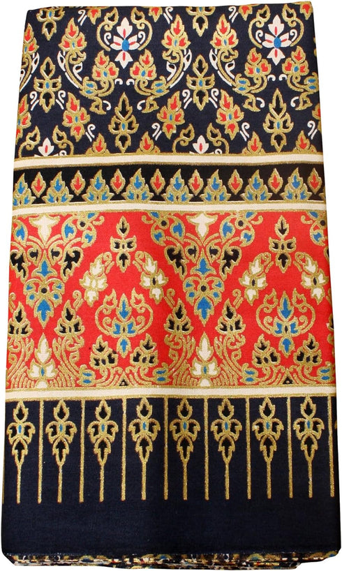Thick Bold Batik Cotton Fabric in Traditional Thai Print, Black Red...