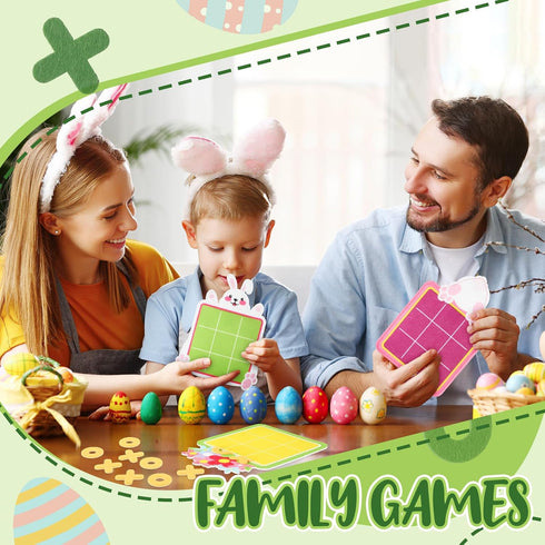 24 Pcs Easter Tic Tac Toe Game for Boy Girl Easter Mini Board Game Toys with Goody Bag Bunny Easter Egg Classic Educational Toys for Girl Boy East...