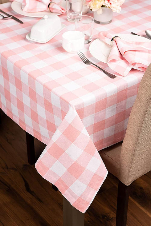 DII Buffalo Check Collection, Classic Farmhouse Tablecloth, 60 x 84, Pink & White...