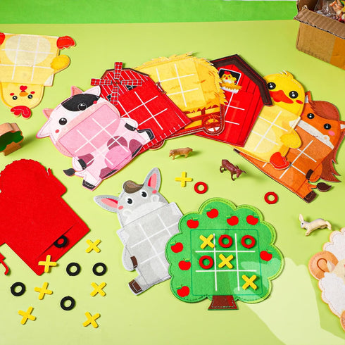 24 Pack Farm Animals Tic Tac Toe Strategic Board Game Farm Party Favors Felt Barnyard Cow Pig Sheep Party Game for Farm Themed Party Supplies Good...