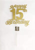 15th Birthday Cake Topper, Birthday Party Decorations with Premium Gold Glitter...