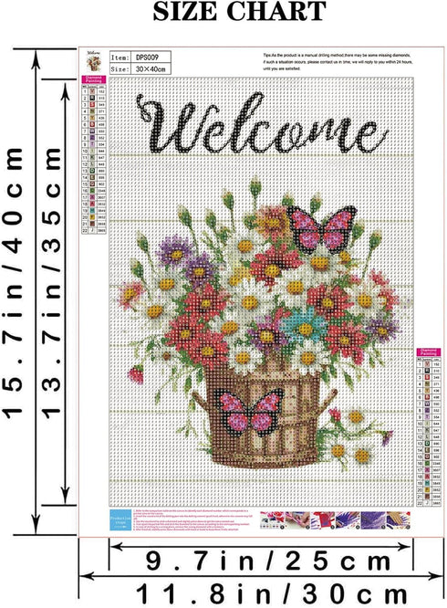Semneroy DIY 5D Diamond Art Kits for Adult Beginners,Flower Butterfly Diamond Art Painting Kits,Gem Art Welcome Crafts Home Decor 12x 16 Inch...