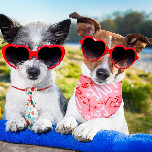24 Pcs Valentine's Day Dog Bow Set includes 10 Pcs 4th of July Dog Bow Ties and 10 Pcs Dog Neckties, 4 Dog Bandana with Adjustable Pet Grooming Ac...