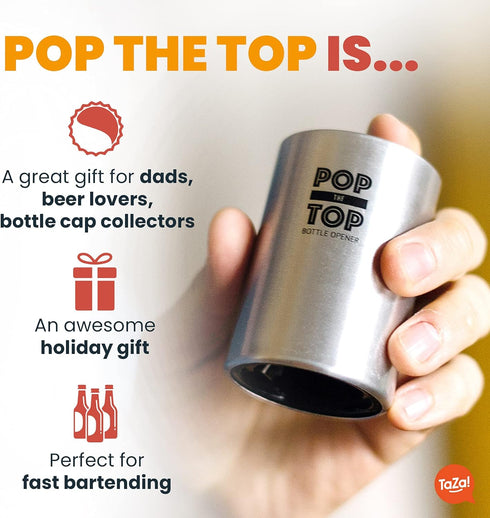 Pop-the-Top Beer Bottle Opener (Black): Automatic Bottle Cap Opener, Push Down Pop Off Bar Tool, Soda and Beer Cap Remover, Cool & Fun Gadget...