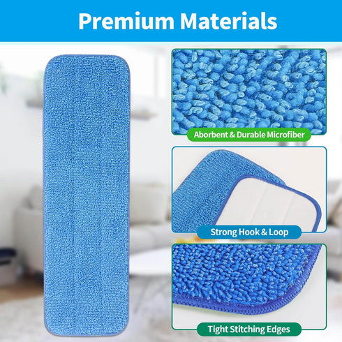 10 Packs Replacement Microfiber Cleaning Pads Spray Mop Heads Flat Mop Pads for Any Microfiber Flat Mop System 18 inch Reusable and Washable Blue...
