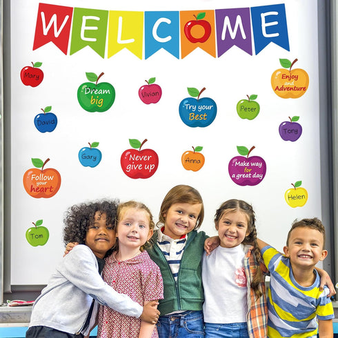 77 Pcs Bulletin Board Decorations, Back to School Welcome Banners,Motivational Cutouts Classroom Decor for School Holiday Bulletin Board (Apples)...