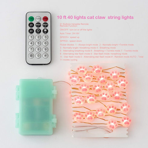 Christmas Fairy Lights Cat Paw Cute String Lights Cat Light - Ideal Cat Decorations for Cat Christmas Tree Cat Ornaments String Lights for Kids Be...