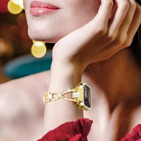 wipalor Dressy X Band for Gold Apple Watch Bands 40mm for Women with Bling Diamond Case, Metal Thin iWatch Bands for women, Designer Cute Band for...