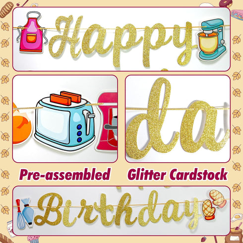 Bake Themed Birthday Banner, Sweet Chef Birthday Banner, Baking Birthday Party Decor, Cookout Themed Party Decorations, Bakery Supplies, Gold Glit...