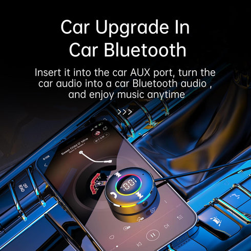 LAICOMEIN Bluetooth Receiver for Car, Bluetooth 5.3 AUX Adapter with LED Battery Display and Ambient Light, Wireless Audio Receiver for Car/Home S...