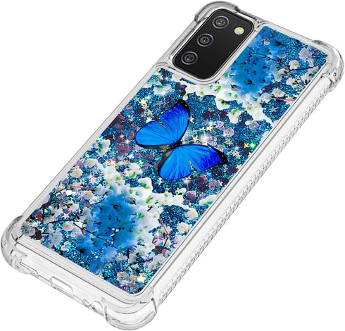 for Samsung Galaxy A02S Case with Tempered Glass Screen Protector,Glitter Bling Flowing Liquid Sparkle Women Girls Soft TPU Shockproof Protective ...