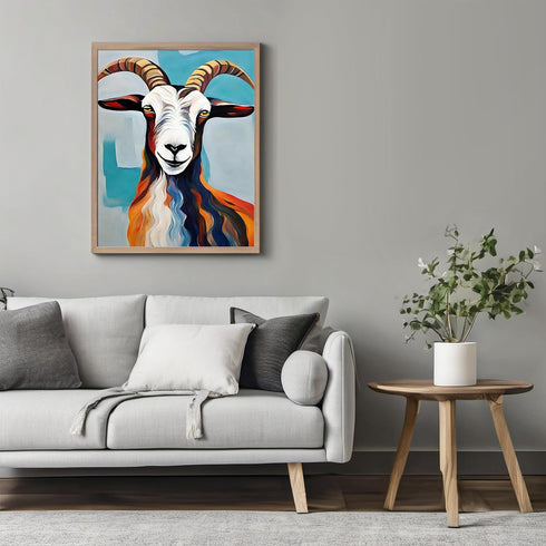 Posterizer 1 pcs- blue oil painting style background and a cute goat-Art for Animal Lovers-Abstract & Modern Art- Decor for Home & Office- unframe...