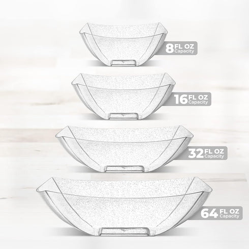 Posh Setting Square Plastic Serving Bowls, Medium Silver Glitter Plastic Serving Bowls, 4 Pack Plastic Disposable Party Snack, Buffet, Chips, or S...