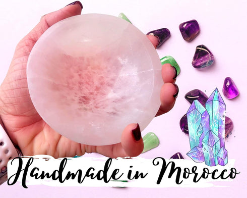Worldly Finds Selenite Crystal Smudge Bowl 4 Inch, 6 Sizes, Hand-Carved, Moroccan Crystal Holder to Charge, Cleanse Crystals, Charging, Smudging B...