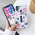 Compatible with iPhone XR Case Finger Grip,3D Embossed Pink Flowers Gray Shell Design,Rugged Shockproof Slim Fit Dual Layer Finger Ring Loop Strap...