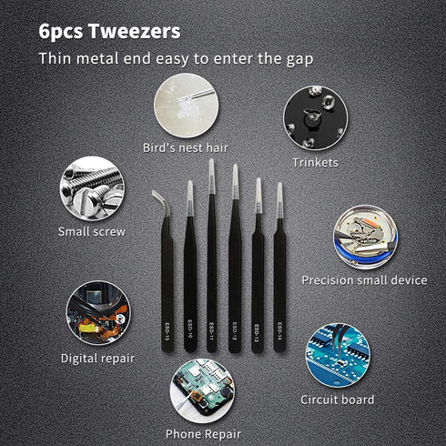 17 in 1 Electronics Repair Tools Opening Pry Tool Kit with Dual Ends Metal Spudgers and Black Tweezers Replacement for iPad Tablets Laptop Electro...