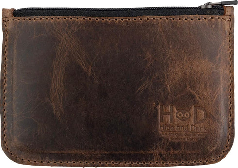 Hide & Drink, Zippered Wallet, Card Case, Folded Bills Storage, Coin Organizer, Travel Accessories, Full Grain Leather, Handmade, Bourbon Brown...