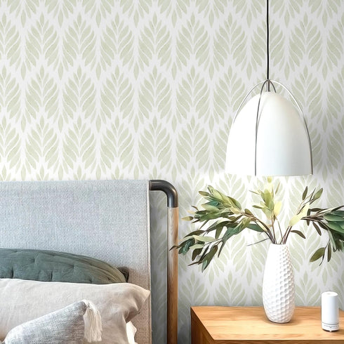 Leaf Wallpaper Peel and Stick Wallpaper Boho Green Contact Paper Farmhouse Bathroom Wallpaper Self Adhesive Removable Wallpaper for Bedroom Modern...