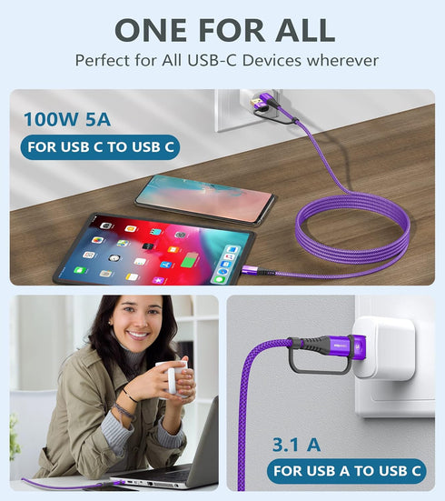 sweguard USB Type C Charger Cable 6.6ft iPhone 15 Charger 2-in-1 USB C to USB C Cable Nylon Braid for iPhone 15 pro max MacBook iPad Pro/Air Samsu...