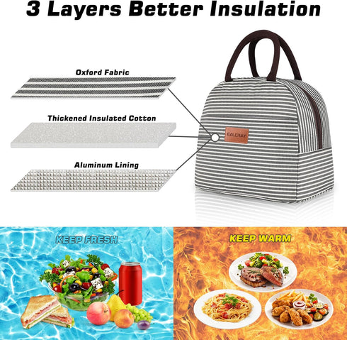 BALORAY Lunch Bag for Women Men Insulated Lunch Box for Adult Reusable Lunch Tote Bag for Work, Picnic or Travel(Black White Stripes)...