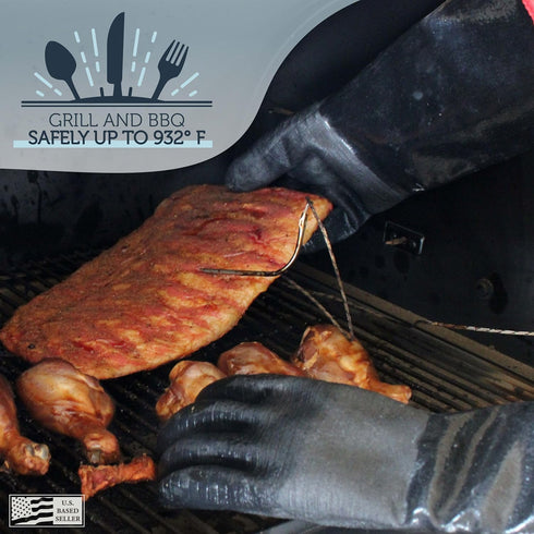 BBQ Grill Gloves 17in Oven Mitts - 932 Deg F Heat Resistant Gloves for Cooking Smoker Grilling Accessories...