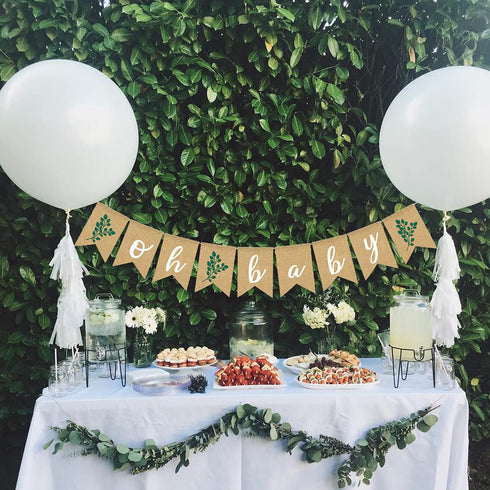 Greenery Baby Shower Banner Eucalyptus leaves Burlap garlands Plant Gender Neutral party decoration...