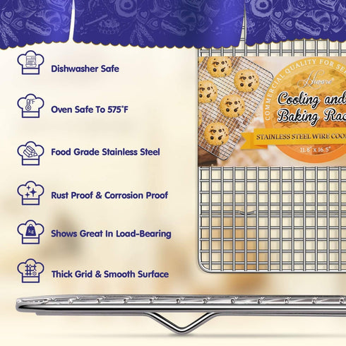 Hiware 2-Pack Cooling Racks for Baking - 10" x 15" - Stainless Steel Wire Cookie Rack Fits Jelly Roll Sheet Pan, Oven Safe for Cooking, Roasting, ...