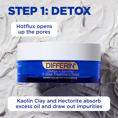 Differin Clay Face Mask, Detox and Soothe 2 Step Treatment Clay Mask by the makers of Differin Gel, Gentle Skin Care for Acne Prone Sensitive Skin...