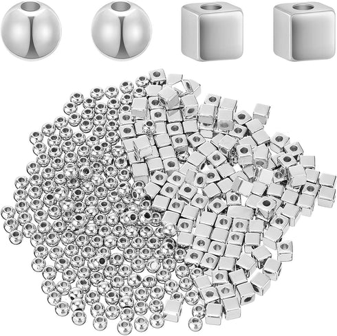 Hicarer 2000 Silver Beads for Jewelry Making 3mm Round and Square Tiny Smooth Loose Spacer Beads for Bracelet Earrings Charm Jewelry Making DIY(Si...