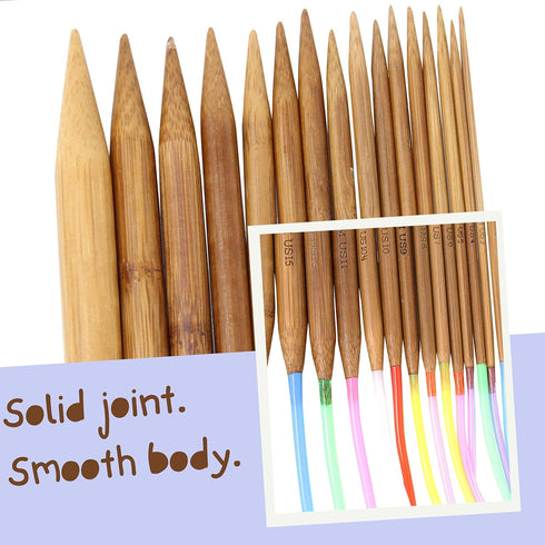 KnitPal 40 Inch (100cm) Bamboo Circular Knitting Needles Set - 16 Pairs, Sizes: US 0-17 (2mm-12mm) - Circular Knitting Needles with Pouch & eBook ...