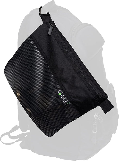 Rolling Nomad 10.2x7.6x0.4 Medium Black Mesh Zipper Bag, Waterproof Travel Pouch, Pouch with Clip for Toiletries, Cosmetics, Accessories, Storage...