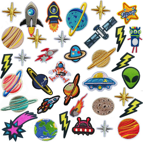 35 PCS Iron on Patches Solar System Appliques Stickers Woohome Embroidered Space Planets Patches Applique Kit for Clothing, Jackets, Backpacks, Je...
