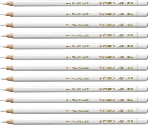 Stabilo 8052 All Coloured Pencil Crayons for Almost All Surfaces, 3.3 mm, White, Pack of 12...