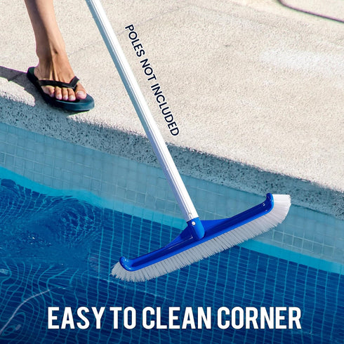 Pool Brush Head - 18" Pool Brush for Cleaning Pool Walls, Premium Swimming Pool Brush with Strong Bristle & EZ Clip, Curved Ends High-Efficiency P...