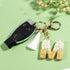 Cute Beige Key Chains for Women Girls, Initial Letter Keychains with White Tassel, Charms for Key Handbag Backpack...