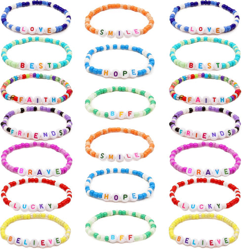 20 Pcs Friendship Bracelets for Teen Girls Preppy Letter Beaded Bracelets Bulk Colorful Stretch Kids Bracelet for Girls Women Set Jewelry...