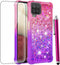 for Samsung Galaxy A12 Case with Tempered Glass Screen Protector,Women Girls Glitter Bling Floating Liquid Cute Soft TPU Shockproof Protective Pho...