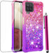 for Samsung Galaxy A12 Case with Tempered Glass Screen Protector,Women Girls Glitter Bling Floating Liquid Cute Soft TPU Shockproof Protective Pho...