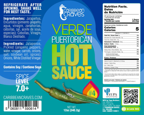 Caribbean Craves - Puerto Rican Hot Sauce - 12oz (Bulkier Size) (Verde (2pk), Pickled Jalapeño Peppers)...