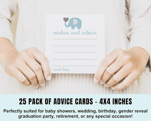 Blue Elephant Advice Cards - 25 Pack - Fun Baby Shower Game & Best Wishes for New Parents - Unique Guest Book Alternative for Graduations, Birthda...
