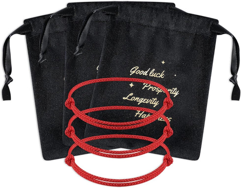 3 Pcs Kabbalah Red String Bracelet Handmade Red Cord Bracelet Adjustable String Amulet with 3 Pcs Velvet Jewelry Bags for Women Men for Protection...