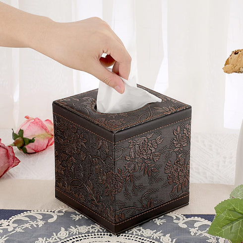 Sumnacon Square Leather Tissue Box Cover - Stylish Cube Tissue Box Holder with Magnetic Bottom, Decorative PU Tissue Box for Vanity Dresser Night ...