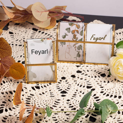 Feyarl Gold Glass Vertical Business Card Holder Business Card Display Stand Clear Name Card Organizer Storage for Office Meeting Desk Countertop...