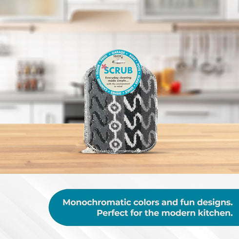 Skoy Scrub, 8-pack Reusable, Non-Scratching Dish Scrubber for Kitchen and Household Cleaning, Planet-Friendly, Dishwasher Safe Soft Scrub, Monochr...